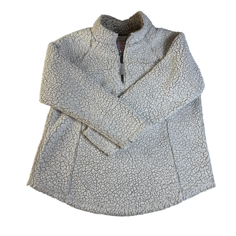Cozy Sherpa Ladies XXL Quarter Zip Pullover Cream Ivory Fleece Curved Hem